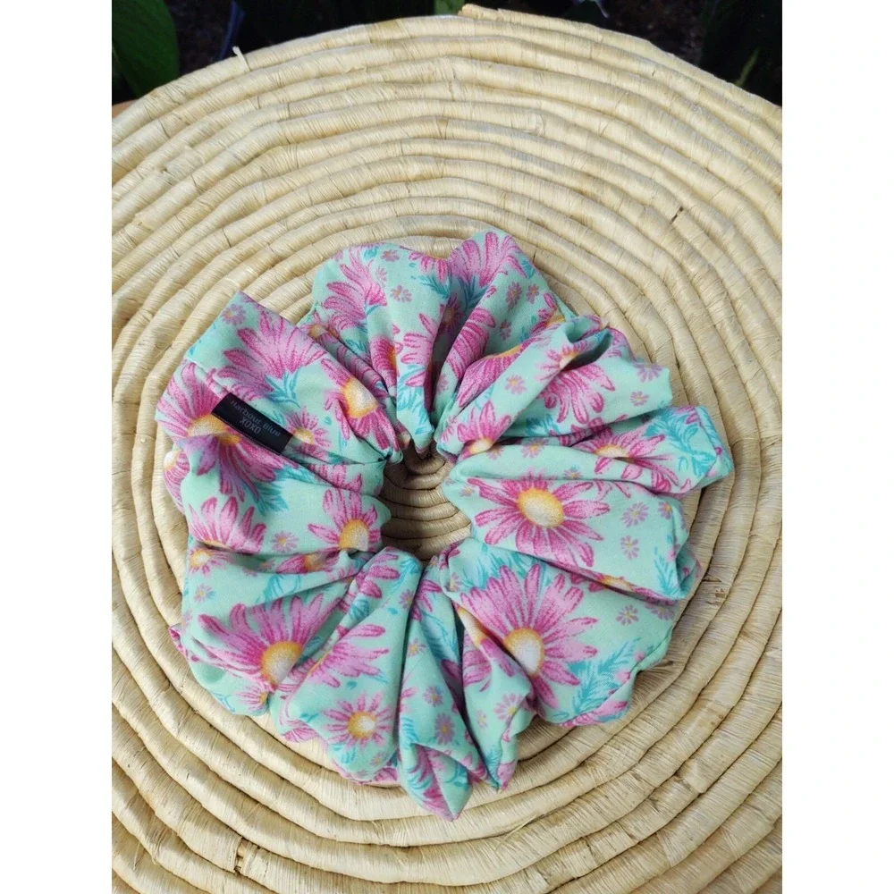 Mint Green Aster Floral Polyester Cotton Blend XXL‎ Scrunchie 7
